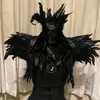 Atkılar Siyah Doğal Tüy Sakıztı Şal Omuz Sarar Cape Gotik Yaka Cosplay Parti Vücut Kafes Koşum Sutyen Kemer Sahte