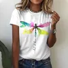 T-shirt femme été femme libellule imprimé peinture t-shirts col rond hauts décontracté et desserrer femme pull surdimensionné TopsWom