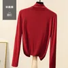 Autumn Korean Cotton T Shirt Women Turtleneck Vintage Long Sleeve Office Lady Tshirts Brown Slim Shirt Mujer Camisetas 220728