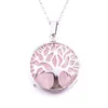 Pendant Necklaces Natural Gem Stone Tree Of Life Pendants Pink Quartz White Crystal Lapis Lazuli Tiger Eye Opal NeklacePendant