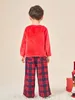 Pigiama con top in flanella e top in tartan con ricamo alce natalizio per ragazzi e bambini LEI