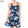 Women Dress Cartoon Astronaut 3D Graphics Printed Summer Female Sexy Dress Fashion Sleeveless Pleated Beach Dresses W220616