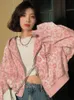 Sweats à capuche pour femmes Sweats Deeptown Preppy Style Rose Imprimé Léopard Y2K Harajuku Surdimensionné Femmes Vintage Zipper Cropped Top Mignon Veste 230206