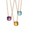 Baoyoc berömda varumärke Elegant Multicolor Candy Facettered Crystal och Stone Square Pendant Halsband Fashion Women Girls Party Jewelry H220409