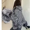 Kadınlar Kürk Faux Sonbahar Kış Paltosu Kadın Houndottooth Ekleme Yakası Palto Palto Yüksek Kaliteli Kısa Ceket Kadın Kadınların Kadınları Swomen