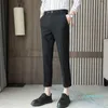 Men's Suits & Blazers Men's Trousers Small 2022 Spring Summer Embroidered Capris Casual Black Gray Suit Pant Office Interview College Tr