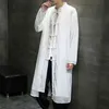 Automne hommes blanc lin Trench Coat 2022 hommes en vrac longue Type chinois coton coupe-vent mâle Mandarin col Cardigan Robe L220706