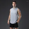 Débardeurs pour hommes Tops d'été Sweat à capuche Mens Fitness Sports Gilet Marque Entraînement sans manches avec chapeau Respirant Séchage rapide Gilet de course pour hommes