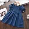 Urso líder de verão novo criança menina casual vestido de verão meninas bebê fofo arco vestido princesa vestido de crianças doces festas de festa g220506