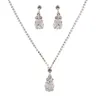 Earrings & Necklace Dainty Female Square Crystal Jewelry Set Charm Silver Color Wedding Dangle For Women Trendy White Zircon Chain NecklaceE