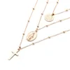 Pendant Necklaces Bohemian Multilayer Cross Necklace Women Gold Silver Color Religious Copper Beads Long Fashion Jewelry XR-09Pendant