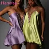 Karlofea Sexig Summer Dress Diamates Chain Strap Doube Layers Satin Mini Dresses For Women Vacation Outfits Club Party Clothing 220509