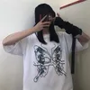 Punk Style Butterfly Graphic and Letter Printing Stitch Green Y2K Summer Style O Neck Short Sleeve T Shirts 220602