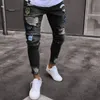 Jeans pour hommes Hommes Européens et américains Personnalité de la mode Tendance Badge Hip-Hop Street Trous minces Porter Blanc Skinny Skinny