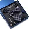 Strikjes Vangise Merk Est Ontwerp Zijden Stropdas Zakdoek Pochets Manchetknopen Set Clip Stropdas Box Plaid VaderdagBow Forb22