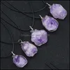 Pendanthalsband Fashion Natural Stone Wire Wrap Irregar Amethyst Crystal Necklace For Women Jewelry Carsho Carshop2006 Dhden