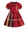 Lovely Baby Girls Princess Dresses With Bowknot Summer Kids Short Sleeve Plaid Dress Cotton Girl Skirts Children Skirt 3-8 Years