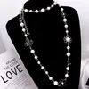 Special Design Flower Sweater Chain Necklace Classic Letter Pearl Beaded Long Necklaces Gift for Love Girlfriend26377226366445