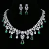 AMC Luxury Emerald Green Necklace And Earring Set AAA Cubic Zirconia Jewelry Set for Women Bridal Jewelry Set Gift for Wife 220726