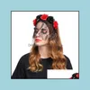 Уволенные украшения для волос женщины девочки искусственная роза цветок наполовину кружевная вуаль маска для повязки на голову винтаж Хэллоуин Рождественский Сексуальная обруча маскарада вечеринка