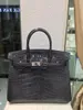 25 -cm marka TOTE Prawdziwa Shinny Crocodile torebka luksusowa torebka w pełni ręcznie robione szwy z linią woskową różową czarną ciemne szarość hurtowa cena