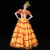 Stage Wear Elegant Modern Dance Competition Dress Flamenco Big Swing Yellow For Women Female Performance Long Skirt VO1055Stage