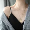 Pendant Necklaces Stainless Steel Fashion Fine Jewelry 2 Layer Opal Love Sexy Round Tassel Charms Chain Choker Pendants For WomenPendant