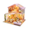 DIY Dollhouse Wooden Doll Houses Miniature Doll House Furniture Kit With LED Toys for Children Birthday Gift M2001