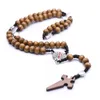 Pendentif Colliers Styles Perles à la main DIY Christ Jésus Perles en bois Rosaire Croix Tissé Corde Chaîne Collier Strand Religieux PrayingPendan
