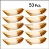 Disposable Dinnerware Kitchen Supplies Kitchen Dining Bar Home Garden 50Pcs Boat Shape Wooden Tray Natural Birch Serving Plates Dishes Fo