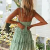 Сексуальное женское летнее повседневное пляжное солнечно-зеленое платье на ремне, большие размеры, короткое платье на шнуровке с рюшами, платья 220608