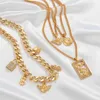 قلادة قلادة Kunjoe Gold Color Multilayer Hip Hop Punk Necklace Angel Lock Cuban Charms charms jewelry issories street men womenpenda