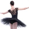 Sahne Giyim Profesyonel Performans Balesi Swan Lake Tutu Beyaz Siyah Elastik Bel Yetişkin Balerin Sabit Örgü Tül Etek Tutus