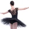 Stage Wear Professional Performance Ballet Swan Lake Tutu White Black Elastic Waist Adult Ballerina Hard Mesh Tulle Skirt Tutus With Briefs