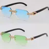 Novo Designer Micro-Paved Diamond Set Rimless Metal Sunglasses Original Preto Búfalo Chifre Sun Óculos De Sol Do Outdoor Design Modelo Clássico Vidros 18k Quadro De Ouro Tamanho: 57