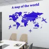 European Type World Map 3D Acrylic Wall Stickers Crystal Mirror for Office Sofa TV Background Decorative 220607