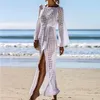 Sarongs 2021 Crochet White Knitted Beach Cover Up Dress Tunic Long Bikinis Ups Swim Beachwear1291y
