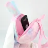 Mochila de pelúcia recheada de arco-íris de orelha longa criativa Olho grande / Squint Lolita Design Brinquedo de férias para crianças Presente macio