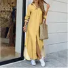 Lady maxi långa klänningar mode pendling skjorta dresses ny sommar hösten ren fast färg casual elegant kläder för kvinnor snygg kontorsklänning