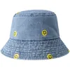 Sombrero de pescador vaquero bordado con cara sonriente Simple, sombrero Retro Harajuku, cubo de verano al aire libre de moda Unisex HCS103