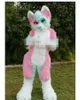 Pelliccia lunga rosa husky Fox burattino mascotte costume gioco di ruolo trucco per uomo e donna Costume da parata per mascotte per adulti