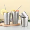 50Pcs Double-Wall 304 Stainless Steel Mug Hammer Diamond Texture Coffee Mug Beer Cup Water Mugs Double-Wall Prevents Scalding