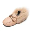 JGVIKOTO Brand Autumn Winter Girls Shoes Warm Cotton Plush Fluffy Fur Kids Loafers With Metal Chain Boys Flats Children 1026
