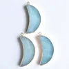 Pendant Necklaces Wholesale 6pcs/lot Fashion Good Quality Natural Amazonite Stone Moon Shape Gold Side Pendants For Jewelry Making