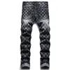 2022秋のカジュアルメンズブラック格子縞のジーンズファッションスリムデニムパンツ対照的なカラーデザインコットンストレッチズボンパンタロー