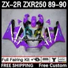 Motorcycle Body For KAWASAKI NINJA ZX2R ZXR250 ZX 2R 2 R R250 ZXR 250 89-98 Bodywork 8DH.64 ZX2 R ZX-2R ZXR-250 89 90 ZX-R250 1989 1990 Full Fairings Kit purple black