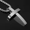 Pendant Necklaces 40mm 26mm Fashion Stainless Steel Silver Color/Black/Gold Cute Cross Men Women Necklace Box Chain 24" Birthday GiftPe
