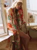 Bohemian Floral Printed Front Open Summer Women Beach Wear Wrap Dress Chiffon Tunika Sexiga Sarongs Robe de Plaage Pareo Q751 220514