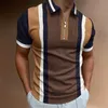 Summer Chic Plaid stripe Casual Mens Short Sleeve Polo Shirts Patchwork Turn down Collar Zipper Design Men Street clothes 220606