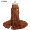 Deux pièces robe robes de maternité manches longues fente latérale photographie robe coton Maxi robe Yewen YD J220628